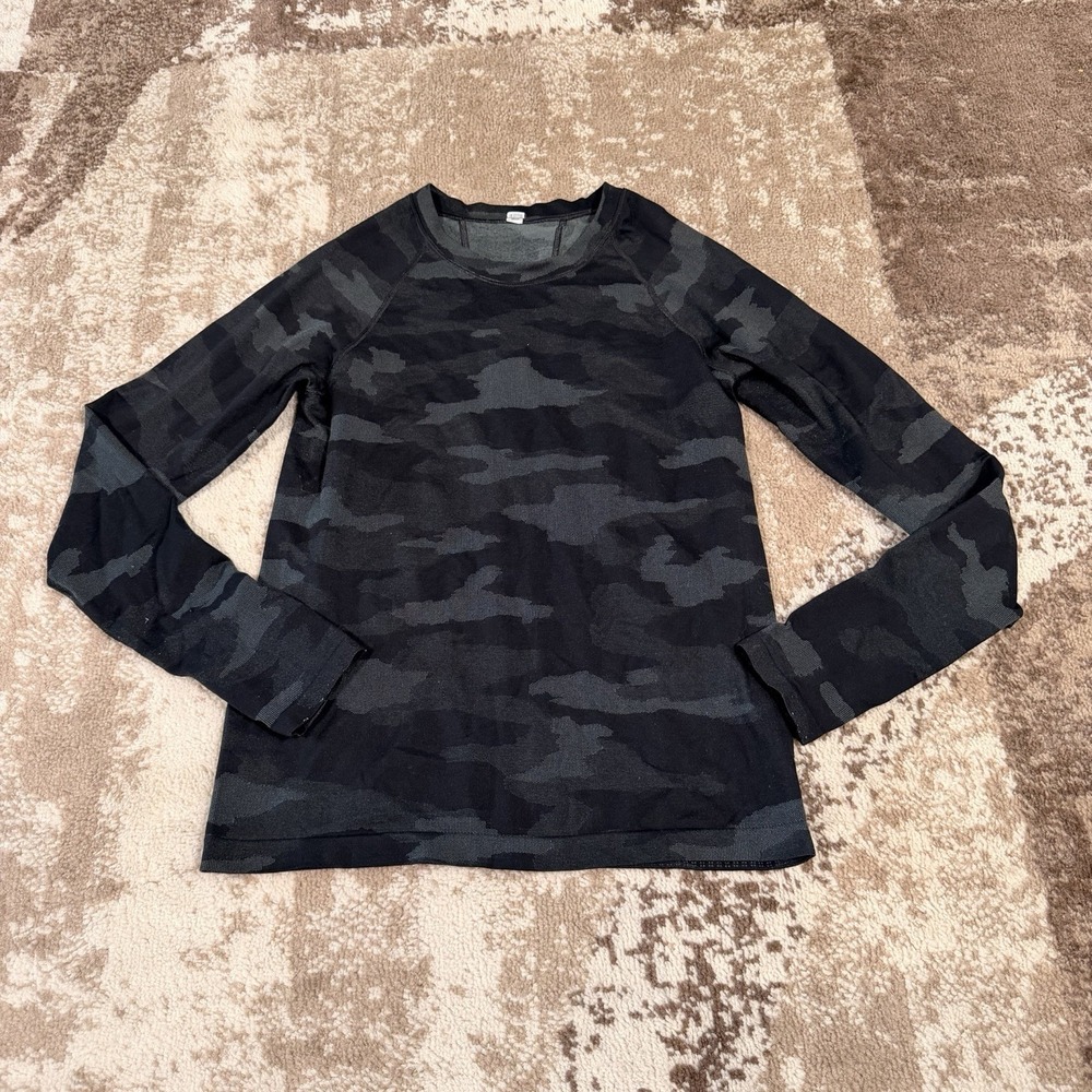 Athleta Momentum‎ Camo Seamless Long Sleeve Top Black Womens Small Gym Stretch